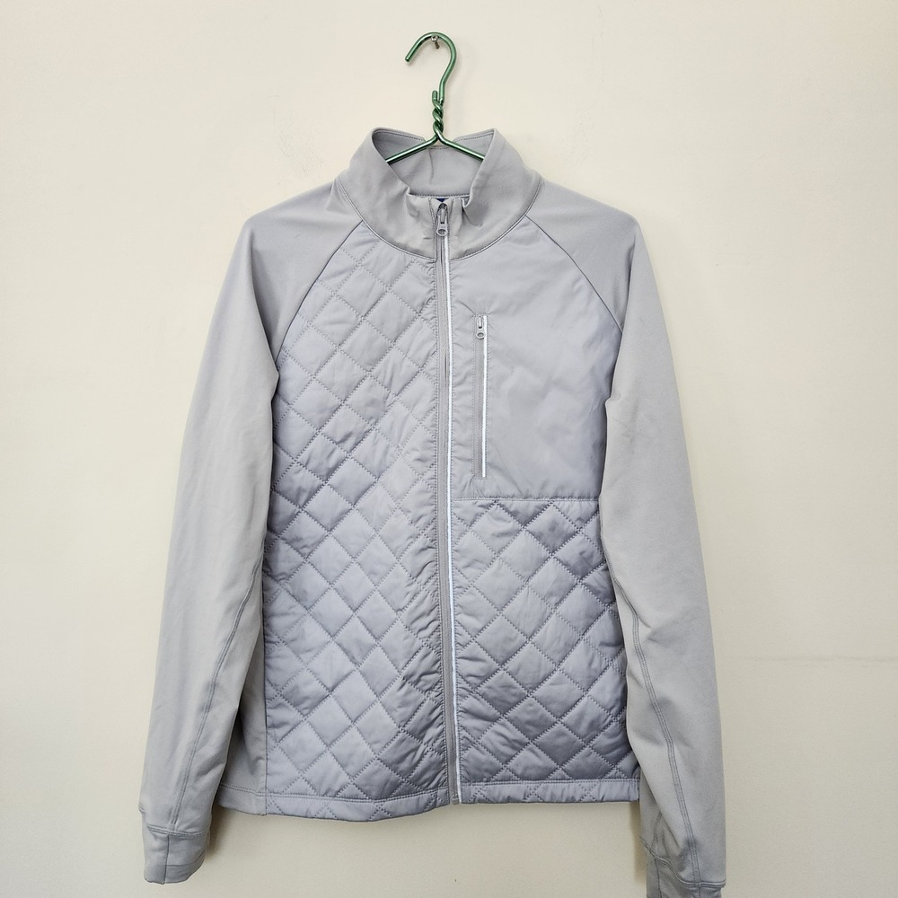 Old Navy Active Women Gray Quilted Hybrid Full Zip Jacket Reflective Trim Large
